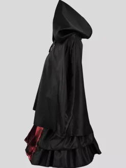 Black Retro Costumes Women's Color Block Jacquard Ruffles Lace Up Polyester Marie Antoinette Costume Set Dress Cloak Gothic