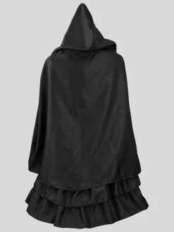 Black Retro Costumes Women's Color Block Jacquard Ruffles Lace Up Polyester Marie Antoinette Costume Set Dress Cloak Gothic