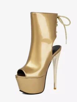 Black Sandal Booties Peep Toe Platform Lace Up Zip Up Sexy Sandal Boots