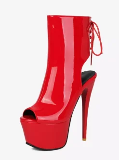 Black Sandal Booties Peep Toe Platform Lace Up Zip Up Sexy Sandal Boots