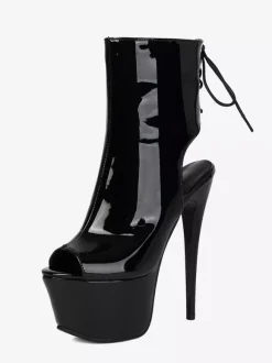 Black Sandal Booties Peep Toe Platform Lace Up Zip Up Sexy Sandal Boots