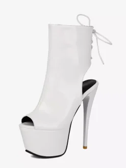 Black Sandal Booties Peep Toe Platform Lace Up Zip Up Sexy Sandal Boots