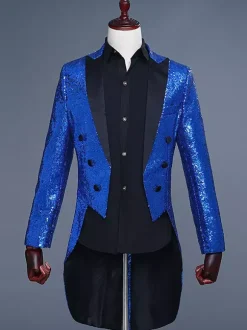 Black Sequni Tuxedo clothingiber Overcoat Retro Costumes For Man Burgundy