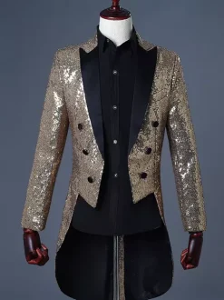 Black Sequni Tuxedo clothingiber Overcoat Retro Costumes For Man Burgundy