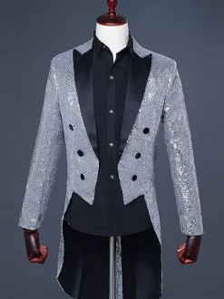 Black Sequni Tuxedo clothingiber Overcoat Retro Costumes For Man Burgundy
