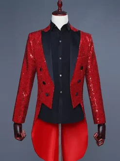 Black Sequni Tuxedo clothingiber Overcoat Retro Costumes For Man Burgundy