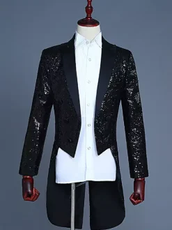 Black Sequni Tuxedo clothingiber Overcoat Retro Costumes For Man Burgundy