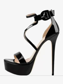 Black Sexy Heel Sandals Platform Open Toe Ankle Strap High Heel Sandals