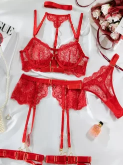 Black Sexy Lingerie Bra Pants Set Embroidery Lace Thong G-String Set