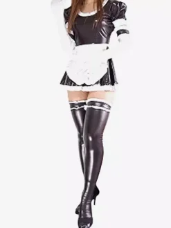 Black Sexy Maid Style Shiny Metallic Dress