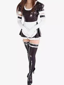 Black Sexy Maid Style Shiny Metallic Dress