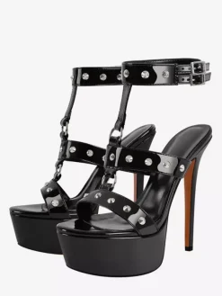 Black Sexy Sandals Platform Beaded Strappy High Heel Sandal Shoes For Women