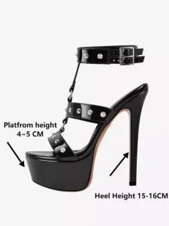 Black Sexy Sandals Platform Beaded Strappy High Heel Sandal Shoes For Women