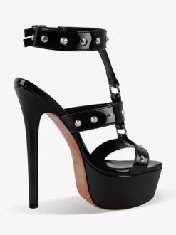 Black Sexy Sandals Platform Beaded Strappy High Heel Sandal Shoes For Women