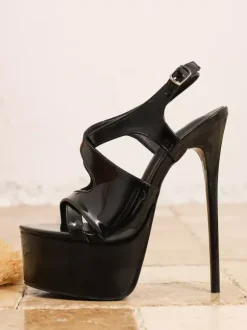 Black Sexy Sandals Women's Platform Open Toe Strappy High Heel Shoes
