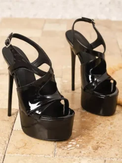 Black Sexy Sandals Women's Platform Open Toe Strappy High Heel Shoes