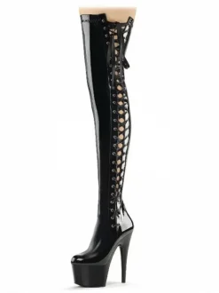 Black Sexy Shoes Women Platform Almond Lace Up High Heel Over The Knee Boots