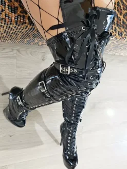 Black Sexy Thigh High Boots Unisex Platform Buckle Detail Lace Up Over The Knee Boots