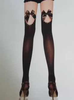 Black Sheer Stockings Bowtie Stretchy Sexy Hosiery