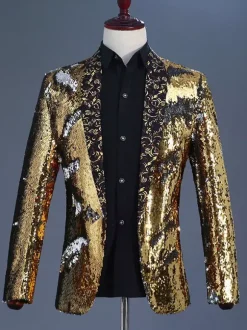 Black Silver Men's Retro Long Sleeves Stage Performance Business Casual Suit Top Burgundy