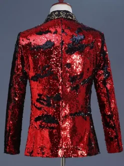 Black Silver Men's Retro Long Sleeves Stage Performance Business Casual Suit Top Burgundy