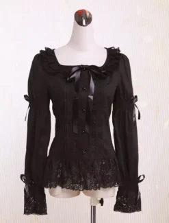 Black Square Collar Long Sleeves Cotton Lolita Blouse