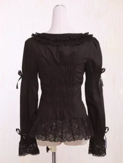 Black Square Collar Long Sleeves Cotton Lolita Blouse