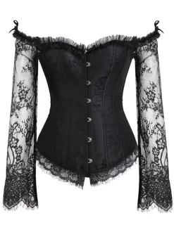 Black Strapless Corset Women Sweetheart Neckline Lace Up Two Tone Embroidered Classic Corset