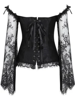 Black Strapless Corset Women Sweetheart Neckline Lace Up Two Tone Embroidered Classic Corset