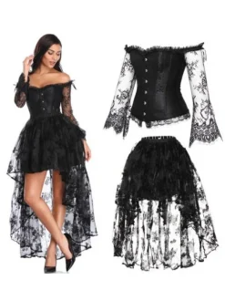 Black Strapless Corset Women Sweetheart Neckline Lace Up Two Tone Embroidered Classic Corset
