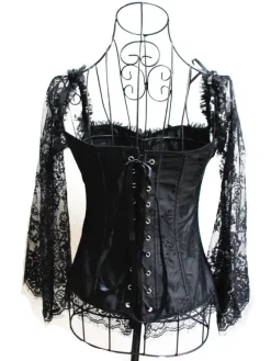 Black Strapless Corset Women Sweetheart Neckline Lace Up Two Tone Embroidered Classic Corset