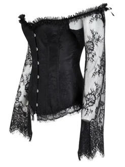 Black Strapless Corset Women Sweetheart Neckline Lace Up Two Tone Embroidered Classic Corset