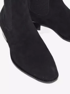 Black Suede Leather Ankle Boots Round Toe Block Heel Chelsea Boots
