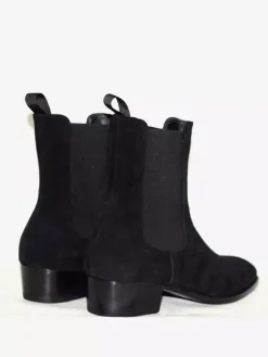 Black Suede Leather Ankle Boots Round Toe Block Heel Chelsea Boots