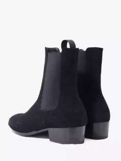 Black Suede Leather Ankle Boots Round Toe Block Heel Chelsea Boots