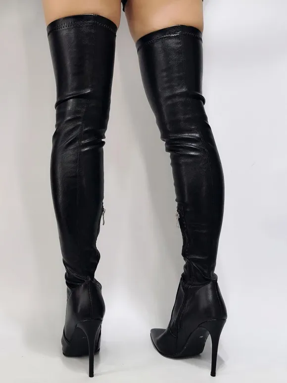 Black Thigh High Boots Sexy Pointed Toe Over The Knee Boots