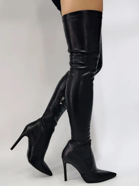 Black Thigh High Boots Sexy Pointed Toe Over The Knee Boots
