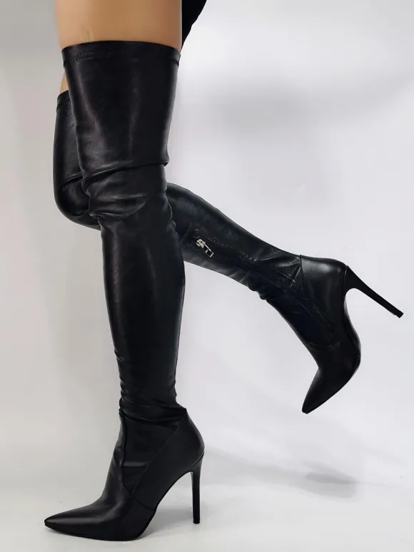Black Thigh High Boots Sexy Pointed Toe Over The Knee Boots