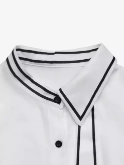 Black Trim Collar Peplum Blouse Bow Neck Long Sleeve Slim Fit Work Shirt