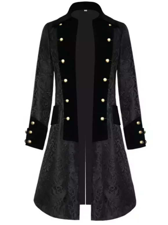 Black Vintage Coat Middle Ages Velour Retro Costumes For Man