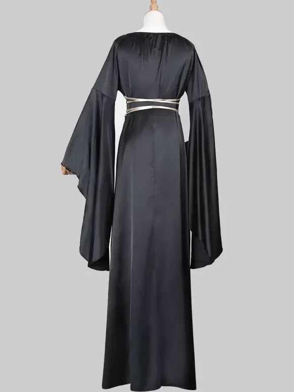Black Vintage Costume Gothic Long Sleeves Maxi Dress For Women's Dress Carnival