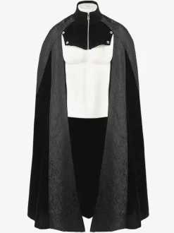 Black Vintage Elegant Polyester Zipper Jacquard Sleeveless Retro Costumes For Man