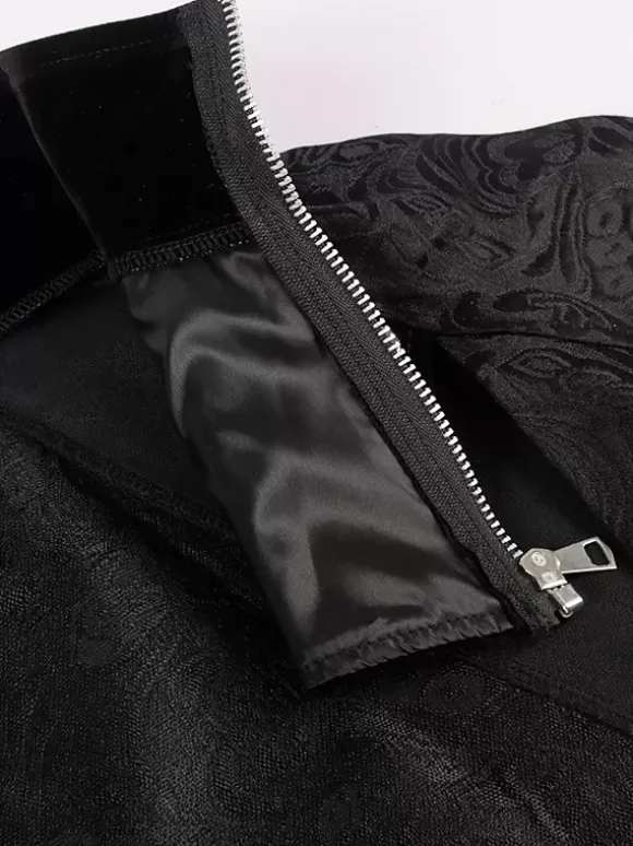 Black Vintage Elegant Polyester Zipper Jacquard Sleeveless Retro Costumes For Man