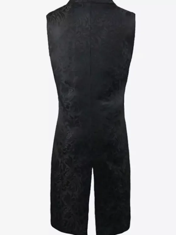 Black Vintage Gilets Split Front Buttons Double Breasted Jacquard Retro Costumes For Man