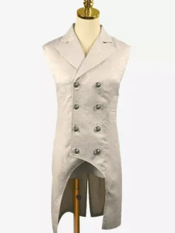 Black Vintage Gilets Split Front Buttons Double Breasted Jacquard Retro Costumes For Man