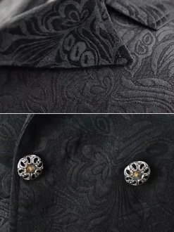 Black Vintage Gilets Split Front Buttons Double Breasted Jacquard Retro Costumes For Man