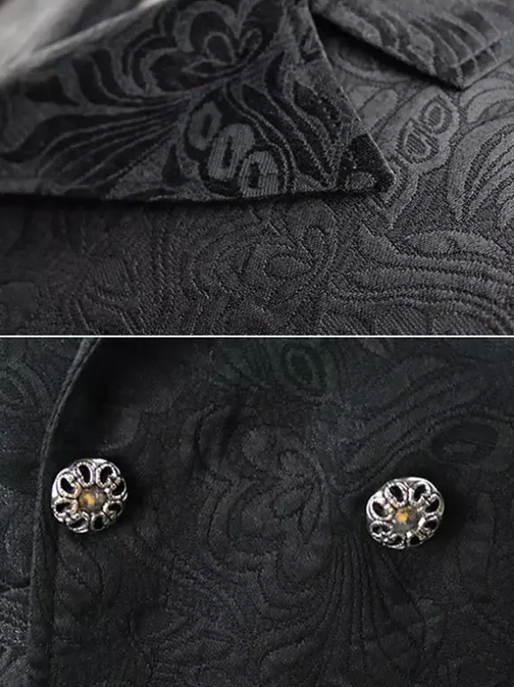 Black Vintage Gilets Split Front Buttons Double Breasted Jacquard Retro Costumes For Man