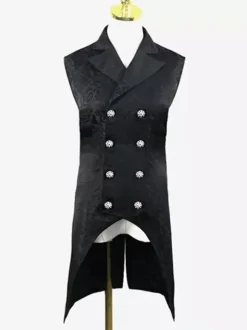 Black Vintage Gilets Split Front Buttons Double Breasted Jacquard Retro Costumes For Man