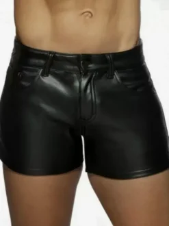 Black Vintage Skinny Retro PU Leather Pants Retro Costumes For Man