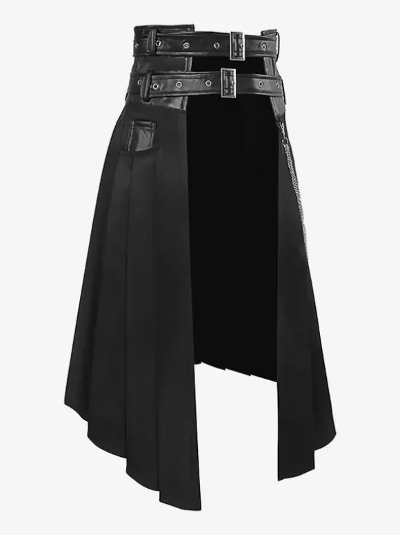 Black Vintage Skirt Retro Grommets Steampunk Gothic Asymmetrical Pleated Skirt Retro Costumes